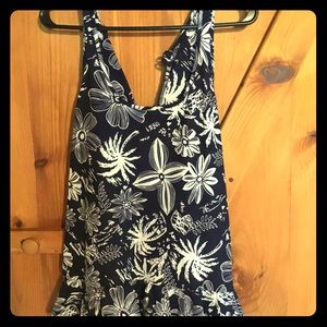 Navy/white tropical tank top—small